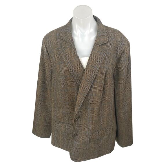 Lane Bryant Women's Brown Plaid Long Sleeve Blazer Coat Suit Jacket Size 24 - Picture 2 of 4